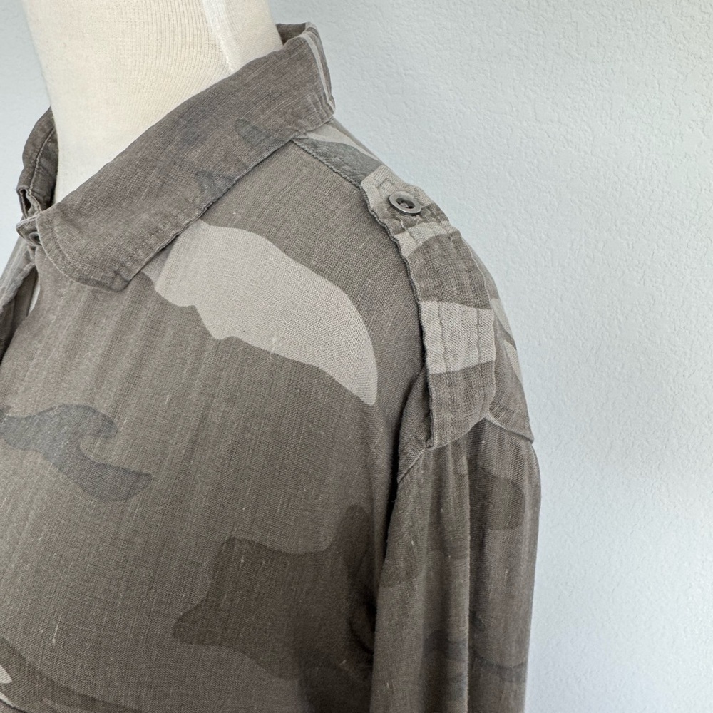 Rails Lennon Camo Linen Blend ButtonDown Shirt DressGray Long Sleeve Size M - Picture 5 of 13